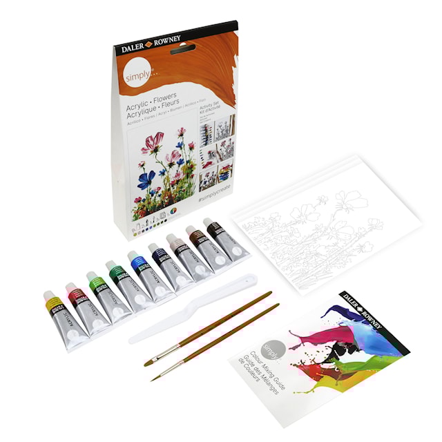 Tuotekuva 1 - Aktiviteettisetti 'Kukat' Akryylimaali, Daler-Rowney Simply