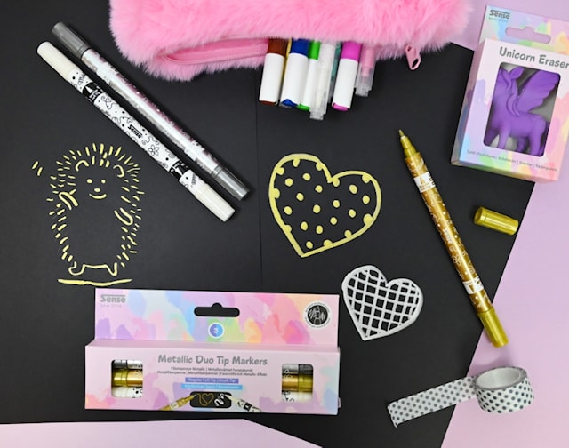 Produktbild 4 för Dubbelspetspenna Metallic Svart, Guld, Vit 3-pack Sense