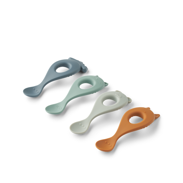 Produktbild 1 för Liva Silikon Skedar 4-Pack Whale Blue Liewood