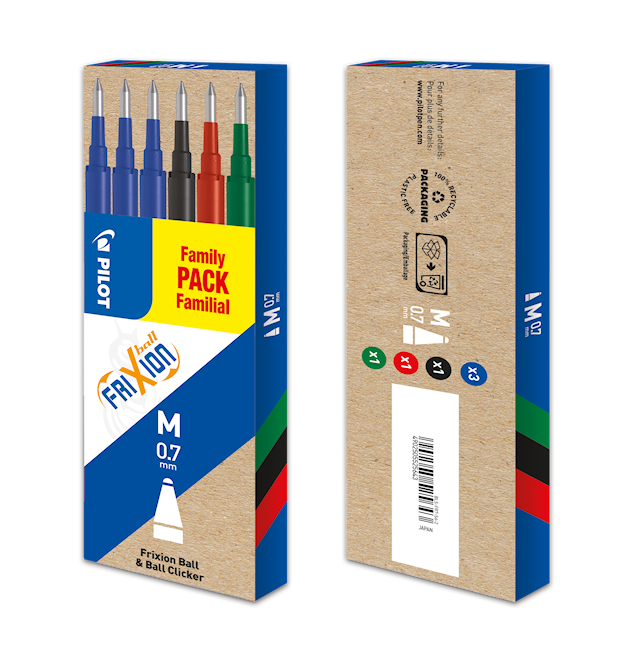 Produktbilde 2 for Sett med 6 - FriXion Ball 0.7 refiller - Sort, Blå, Rød, Grønn - Medium spiss Pilot