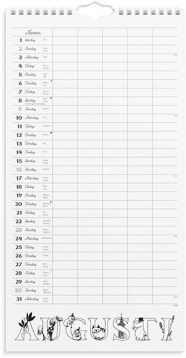 Produktbild 2 för Familjekalender 2026 Mumin 220x430 mm Burde