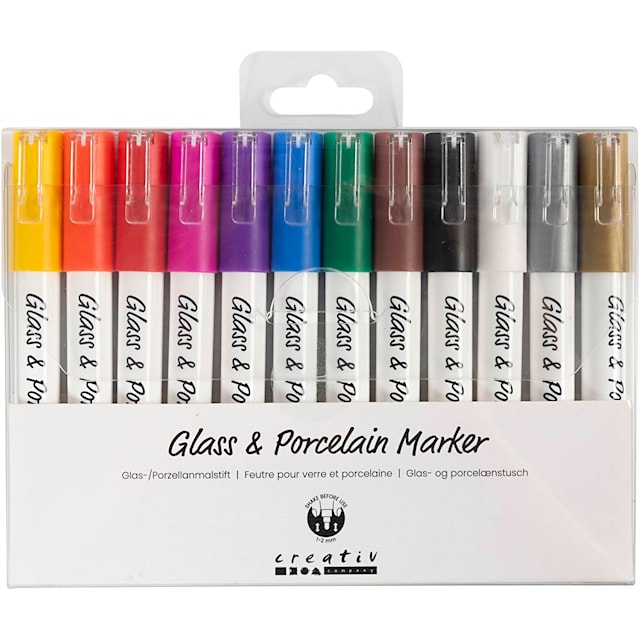 Produktbilde 6 for Glass- og porselenstusj, strek 1-2 mm, semi opaque, ass. farger, 12 stk./ 1 pk.