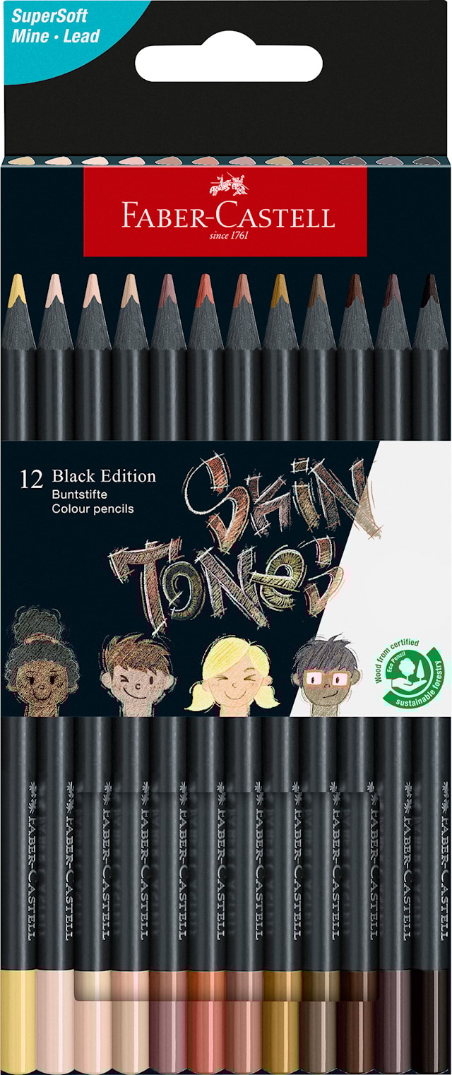Produktbild 1 för Färgpennor Black Edition Skintones 12-p Faber-Castell