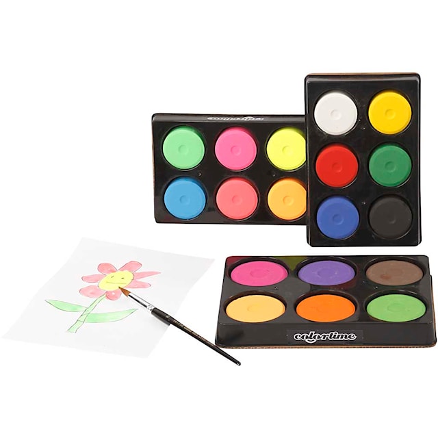 Produktbilde 5 for Vannfarger, H: 16 mm, dia. 44 mm, neonfarger, 1 pk.