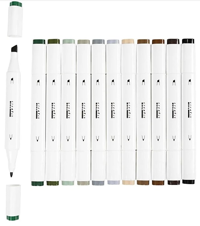 Produktbilde 3 for Tegnetusj, strek 1+8 mm, Naturfarger, 12 stk./ 1 pk.