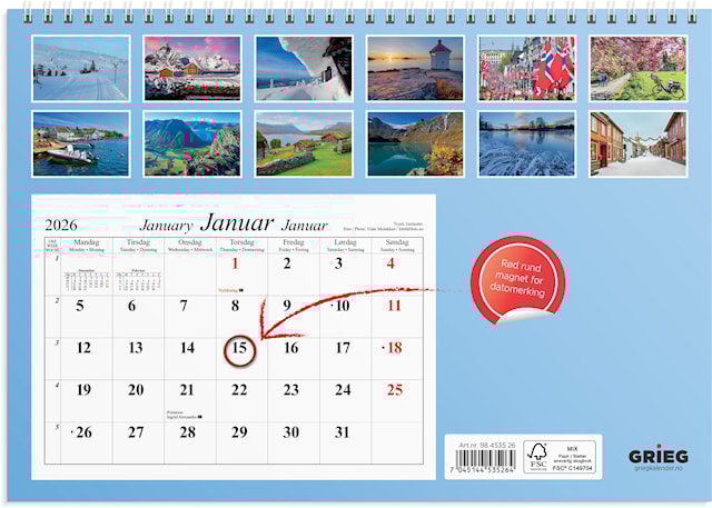 Produktbilde 4 for Magnetkalender 2026 A4 Vakre Norge GRIEG