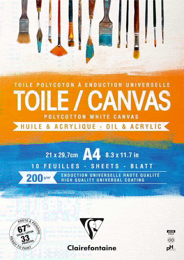 Canvasblokk A4 200 g Polycotton Clairefontaine
