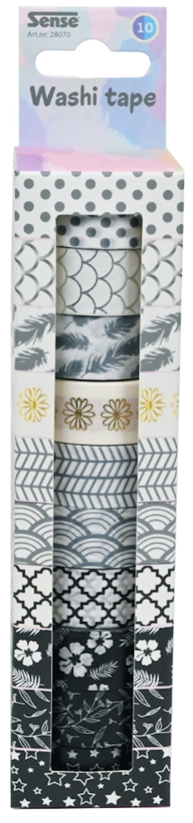 Produktbilde 2 for Washi-teip 10-pakning i svart, hvit og metall Sense
