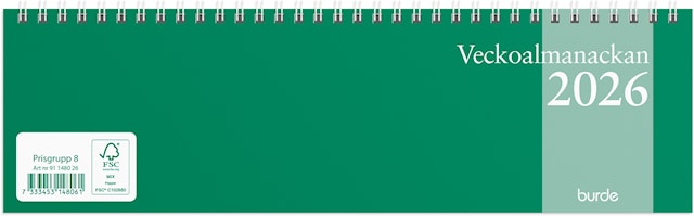 Produktbild 1 för Kalender 2026 Veckoalmanackan Grön Burde