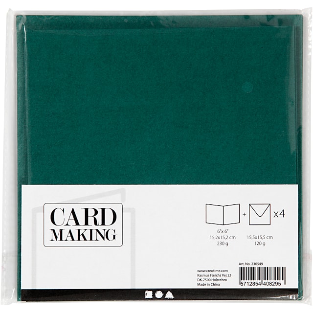 Produktbilde 2 for Kort og konvolutter, kort str. 15,2x15,2 cm, konvolutt str. 16x16 cm, 230 g, mørk grønn, 4 sett/ 1 pk.