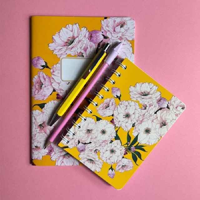 Produktbilde 2 for Notisblokk Spiral A6 Cherry Blossom Gul Cedon