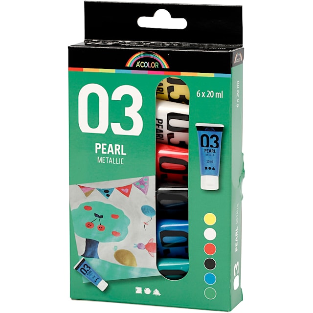 Produktbilde 4 for Akrylmaling Metallic, metallisk, standardfarger, 6x20 ml/ 1 pk.