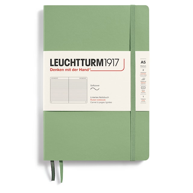 Tuotekuva 1 - Muistikirja A5 Pehmeäkantinen Viivattu Salvia Leuchtturm1917