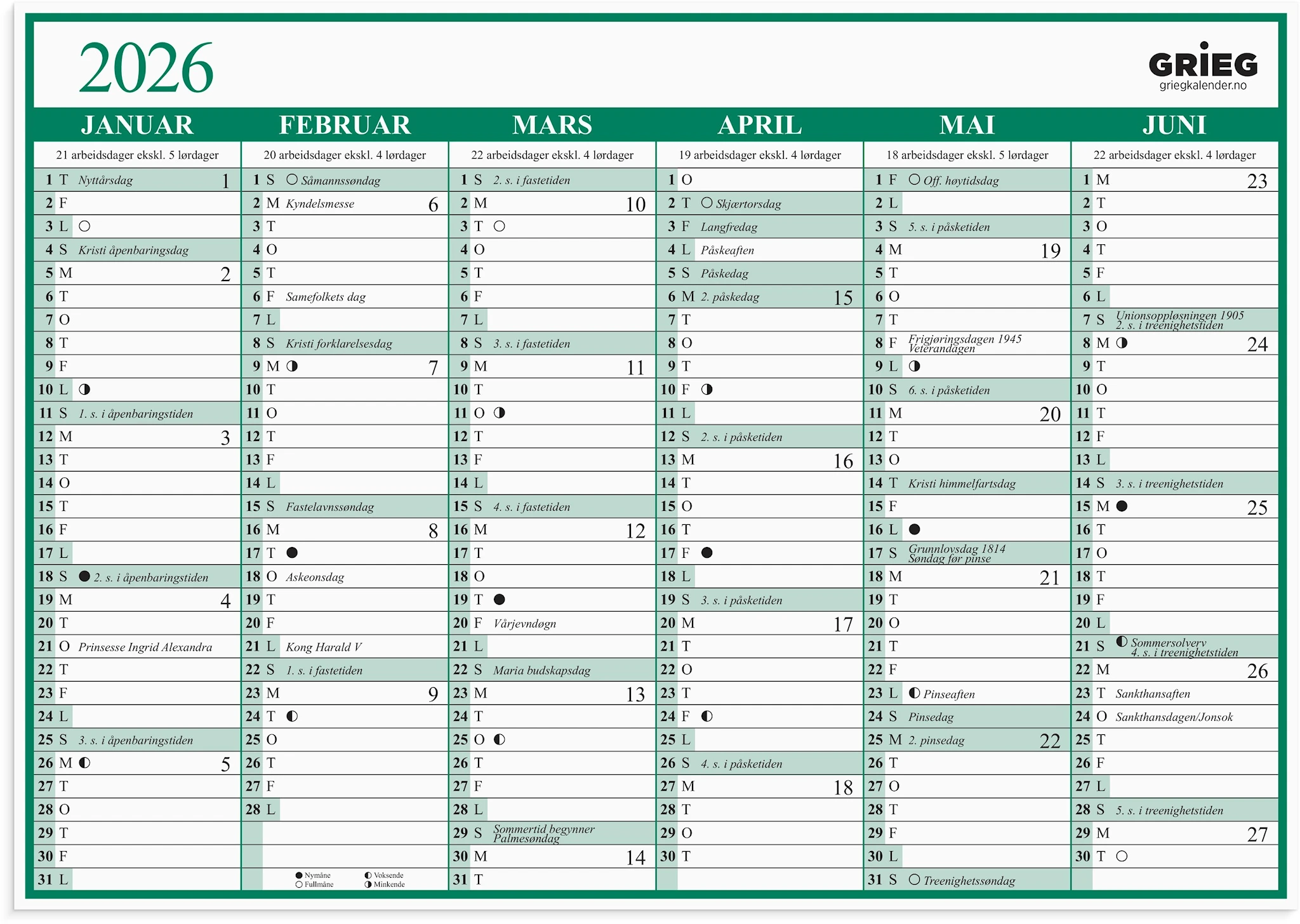 Produktbilde for Platekalender 2026 A4 Enkel GRIEG