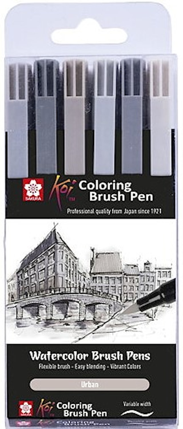 Tuotekuva 1 - Sakura Koi Coloring Brush Pen Harmaasävyt 6-setti