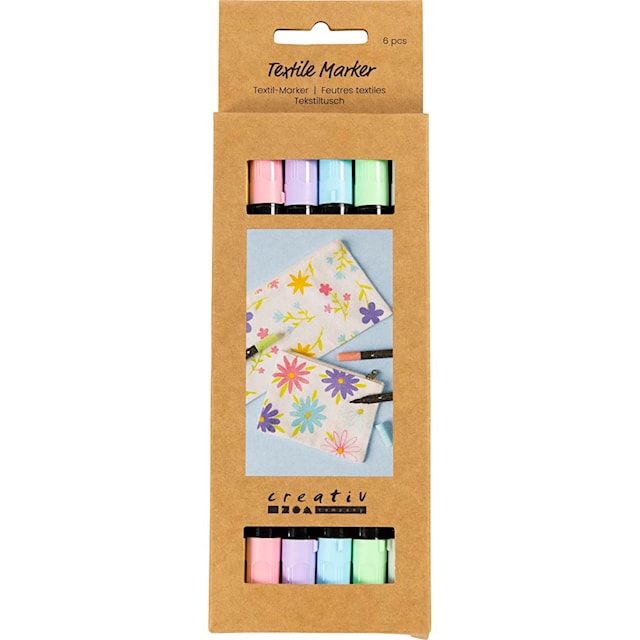 Tuotekuva 2 - Tekstiilitussit, paksuus 2,3+3,6 mm, pastellivärit, 6 kpl/ 1 pkt