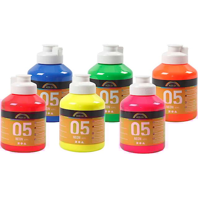 Produktbild 1 för Akrylfärg Mix 05 Neon 6x500 ml A-color