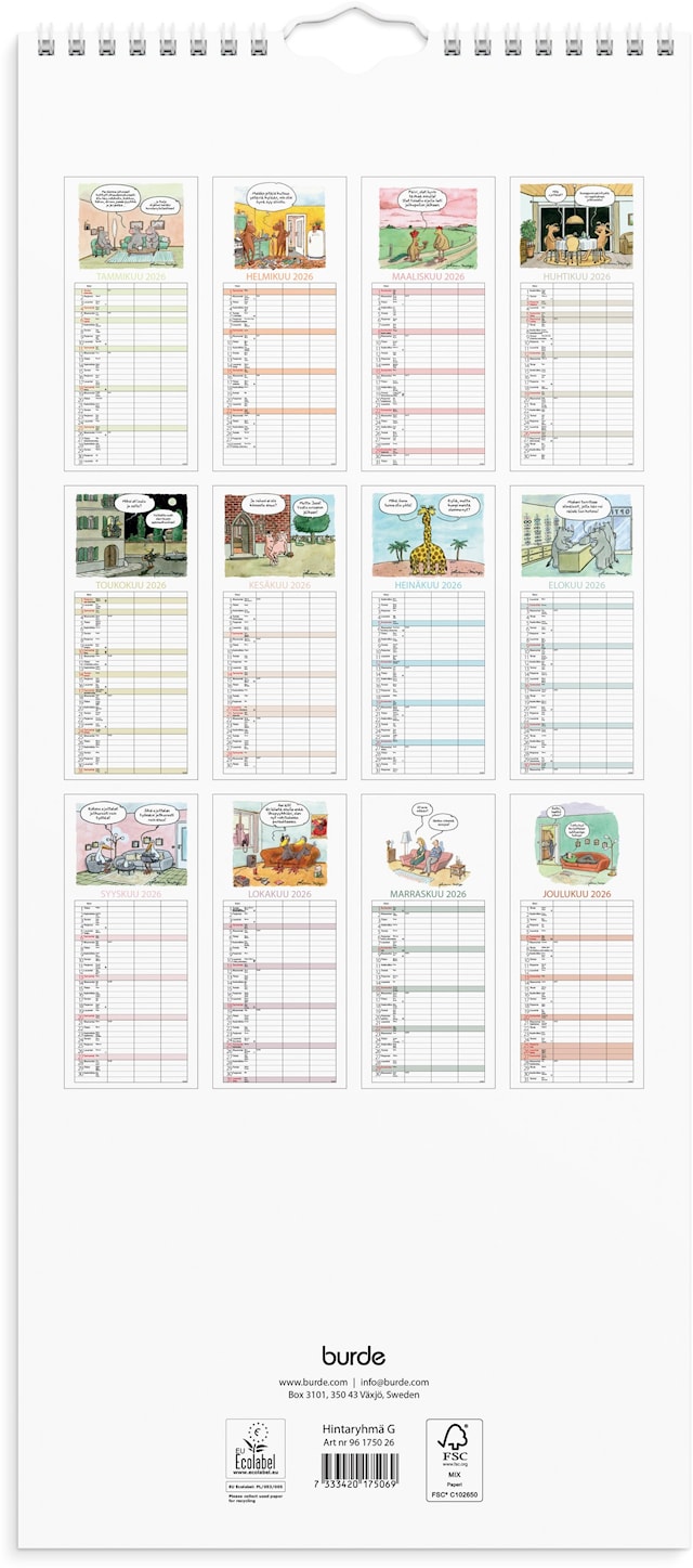 Tuotekuva 3 - Perhekalenteri 2026 Pariskuntakalenteri 190x430 mm Burde