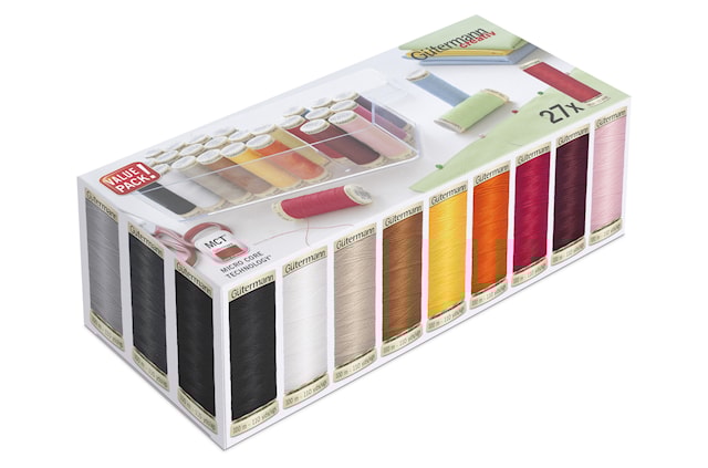 Tuotekuva 1 - Gütermann Ompelulankasetti ja säilytysrasia, 100 m, 27 rullaa