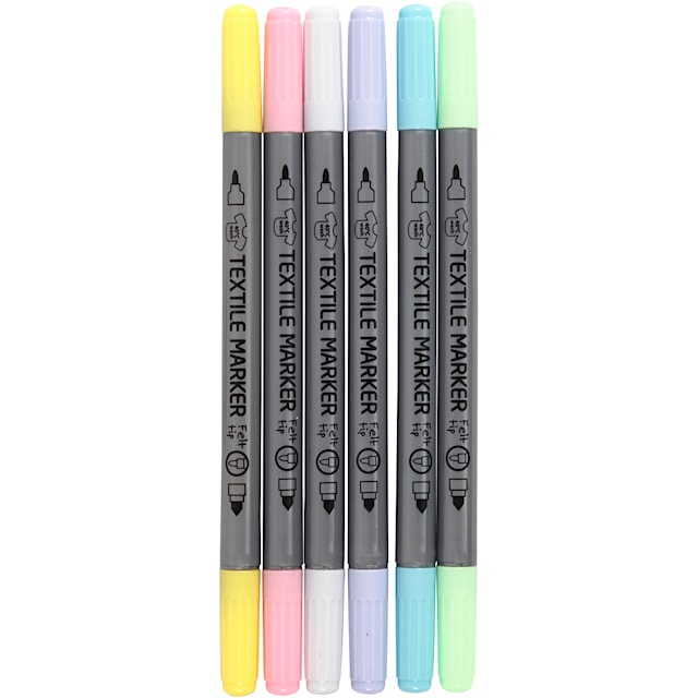 Produktbilde 1 for Tekstiltusjer, strek 2,3+3,6 mm, pastellfarger, 6 stk./ 1 pk.