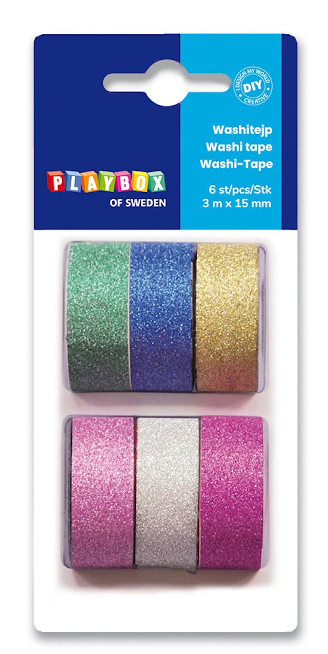 Produktbilde 1 for Washi-tape, Ensfarget med glitter, Playbox