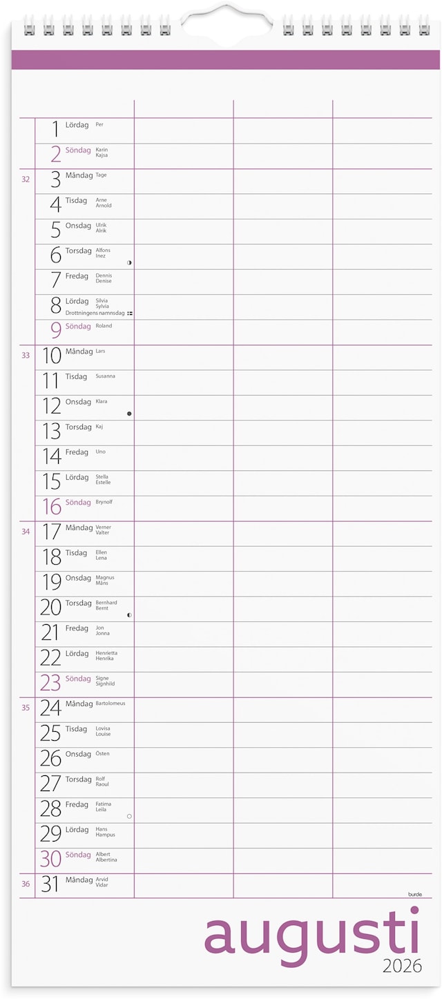 Produktbilde 2 for Familjekalender 2026 Lilla Familjekalendern 190x430 mm Burde