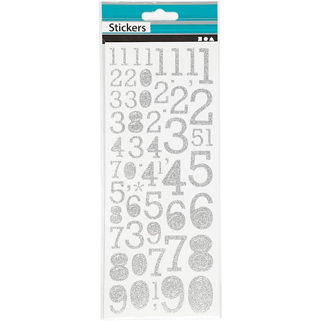 Produktbild 2 för Glitterstickers Siffror, 10x24 cm, 2 ark, silver