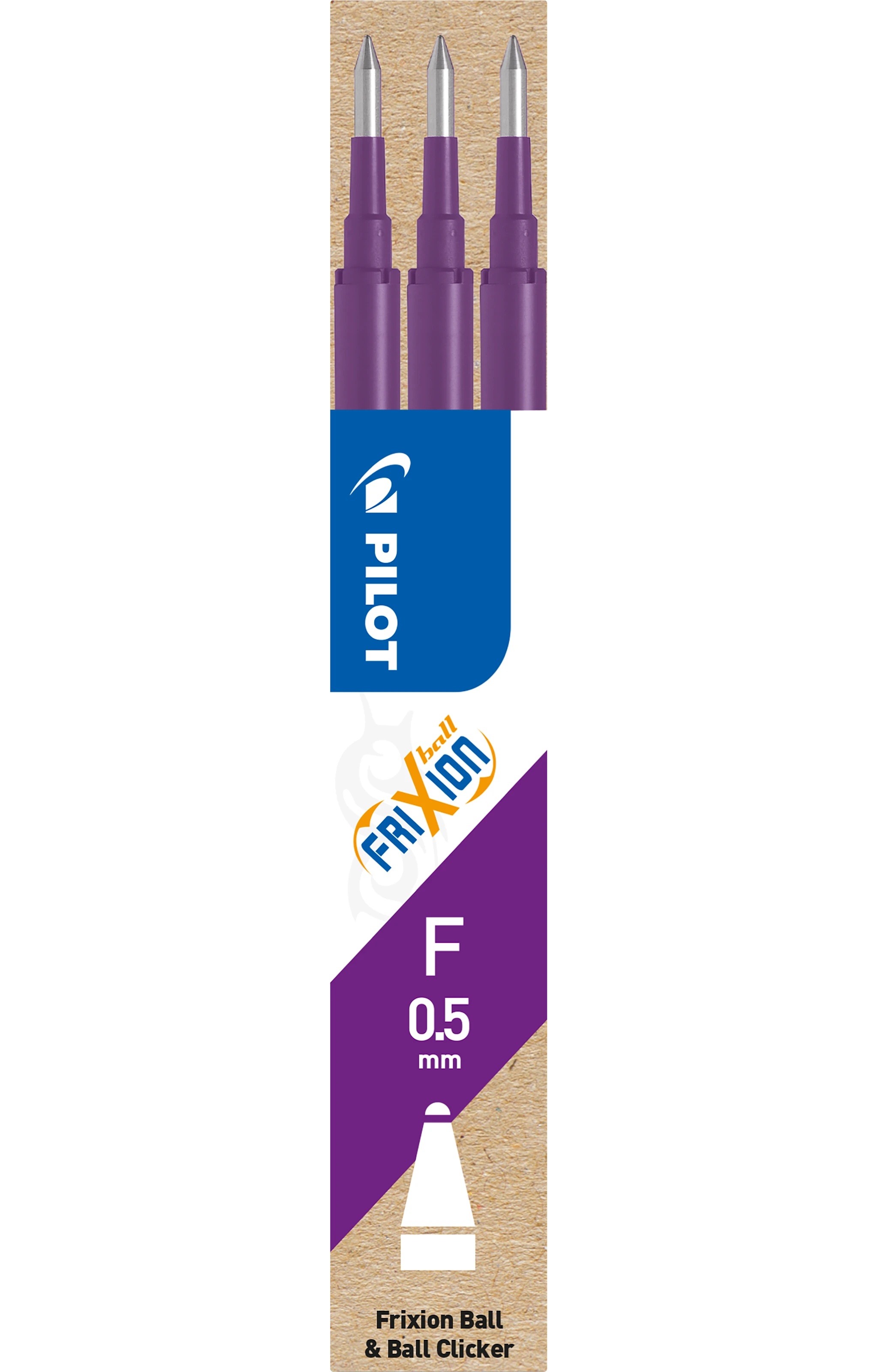 Tuotekuva ille Pilot Täyttöpatruuna Refill Frixion Ball Clicker 0,5 mm, violetti, 3 kpl/pakkaus