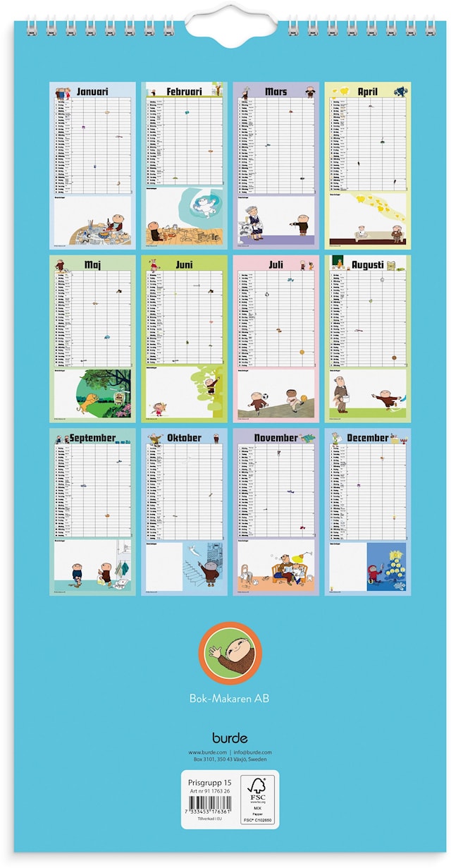 Tuotekuva 4 - Familjekalender 2026 Alfons Åberg 220x430 mm Burde