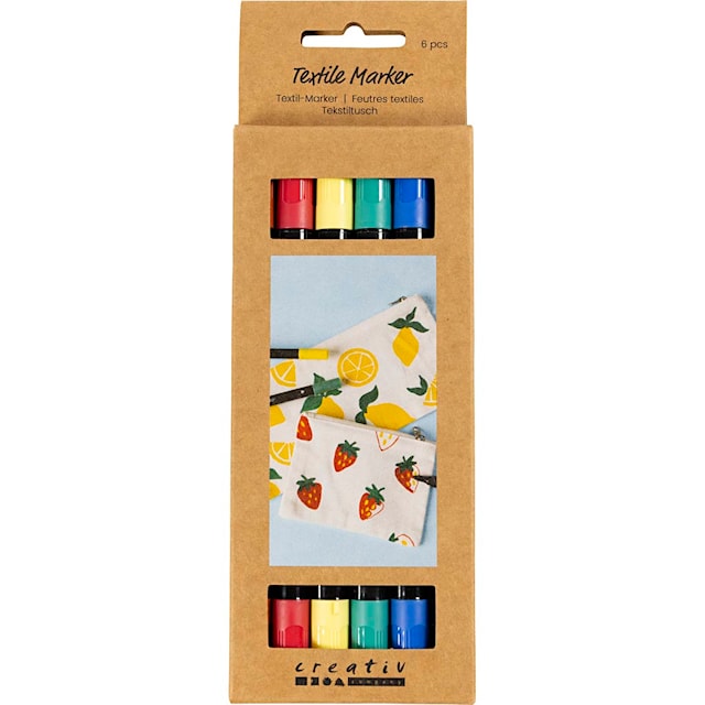 Produktbild 2 för Textiltuschpennor spets 2,3+3,6 mm standardfärger 6 st/1 förp