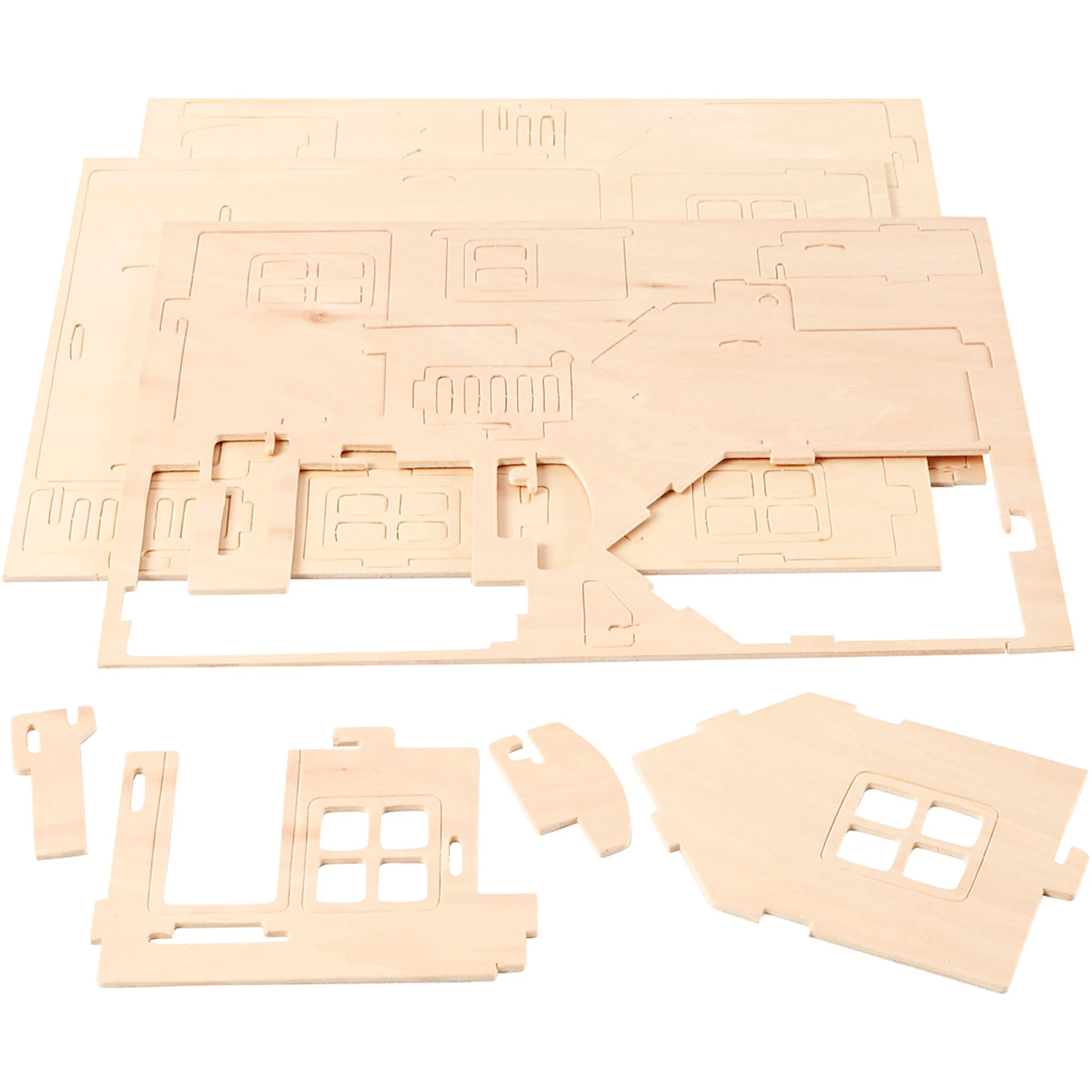 Produktbild för 3D-figur i trä hus med terass 19 x 17,5 x 15 cm