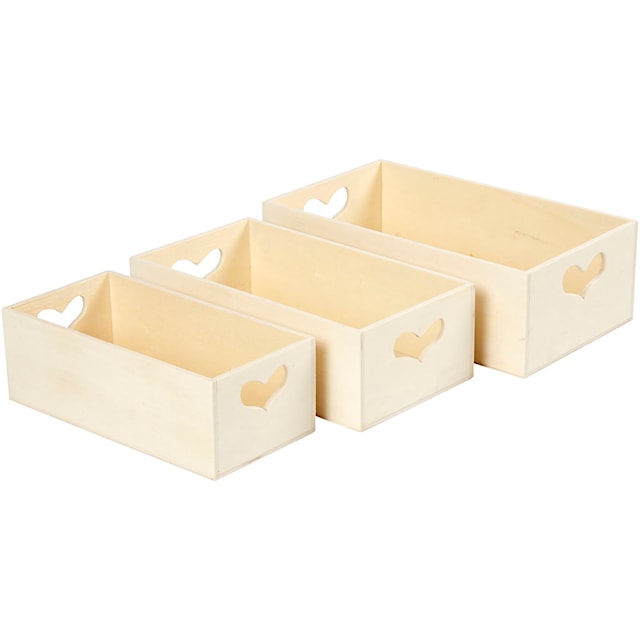 Produktbild 2 för Förvaringslåda i trä med Hjärthandtag 3-pack