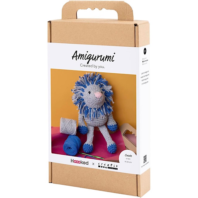 Produktbild 3 för DIY Kit Amigurumi Lejon marinblå & ljusgrå 1 förp