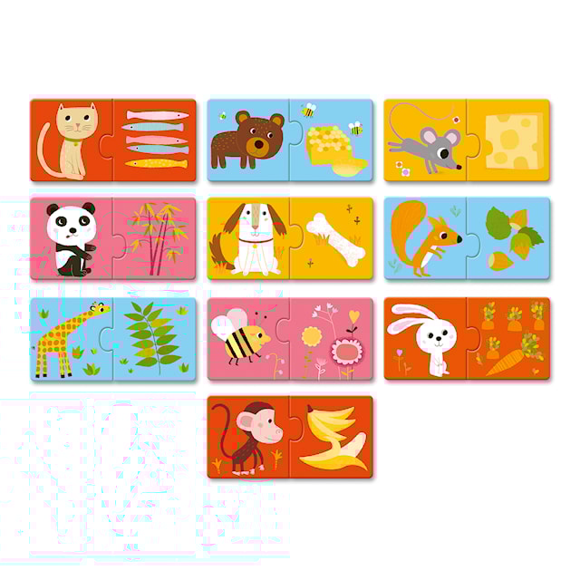 Produktbilde 4 for Duopuslespill Dyrenes Mat 10 Puslespill med 2 Biter Motiv med Dyr og Deres Mat Djeco