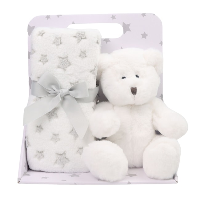 Fleecepledd Grå Stjerne & Kosedyr Hvit Bjørn Carlo Baby