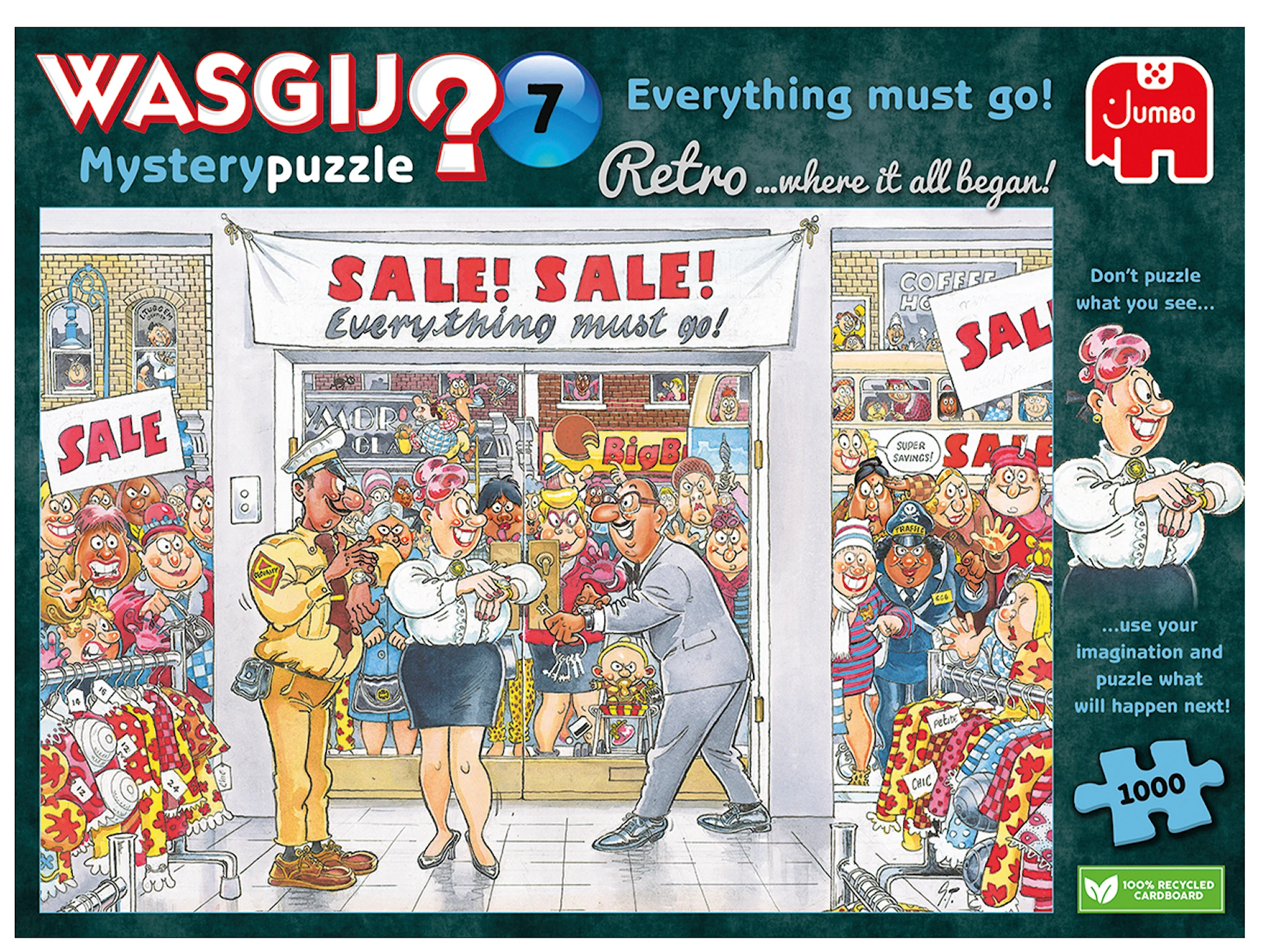 Produktbild för Wasgij Retro Mystery 7 everything must go Pussel 1000 bitar, Jumbo