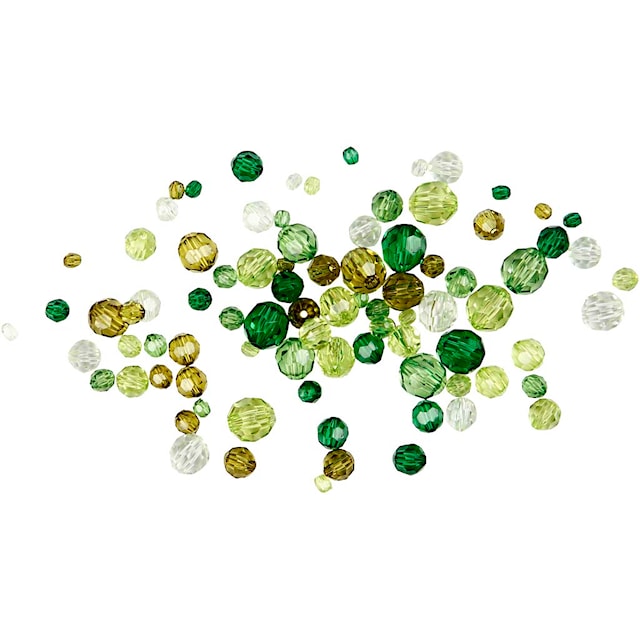 Produktbilde 3 for Facettperler, str. 4-12 mm, hullstr. 1-2,5 mm, ca. 170 stk., grønn glitter, 45 g/ 1 pk.