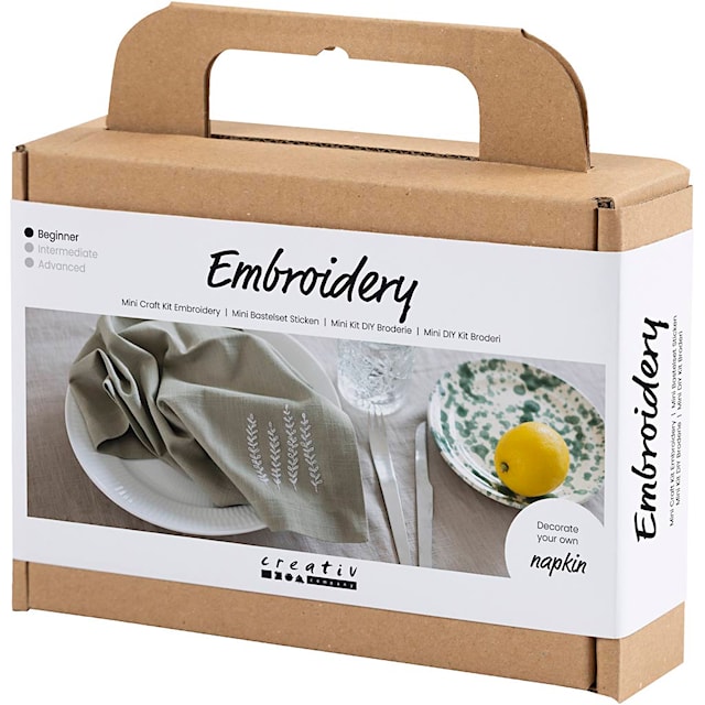 Produktbilde 3 for Mini DIY Kit Brodering, Serviett, støvete grønn, 1 pk.