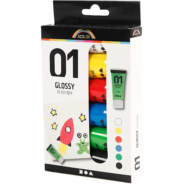 Produktbild 4 för Akrylfärg Standard Färger 01 Blank 6x20 ml A-color