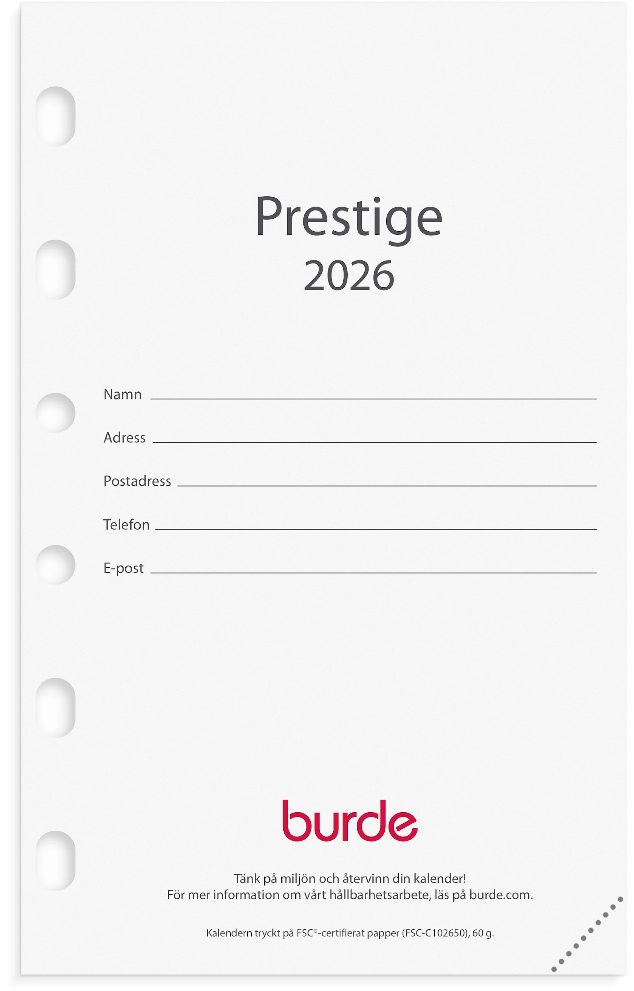 Tuotekuva ille Kalender 2026 Compact Kalendersats Prestige 79x127 mm Burde
