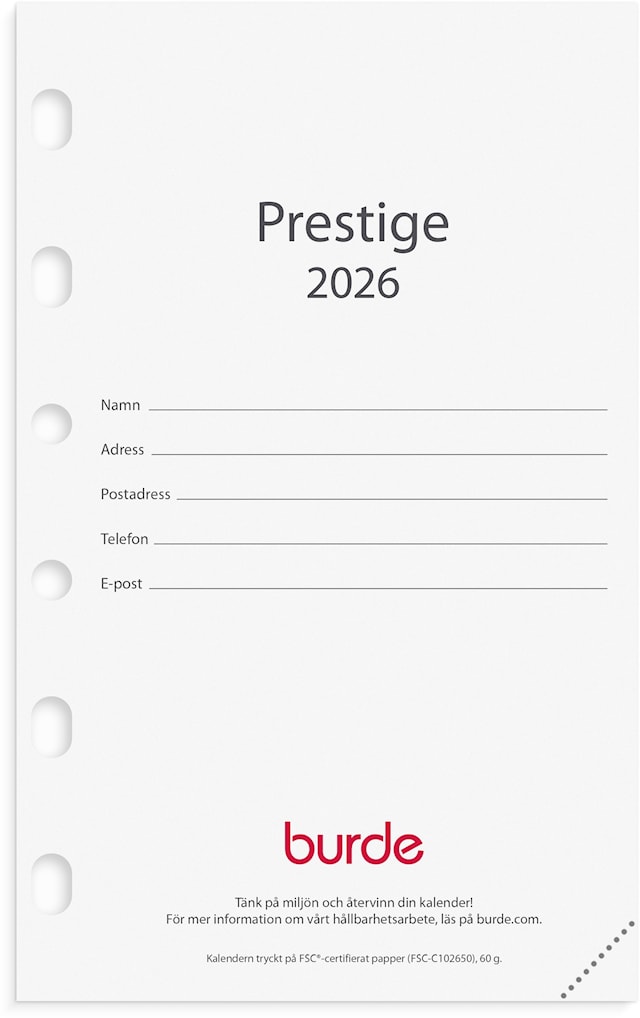 Produktbilde 1 for Kalender 2026 Compact Kalendersats Prestige 79x127 mm Burde