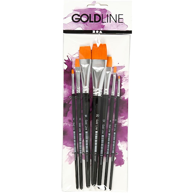 Produktbild 2 för Gold Line-penslar, nr. 0+2+4+8+12+16+20, L: 16,5-21 cm, B: 1-7 mm, platta, 7 st./ 1 förp.