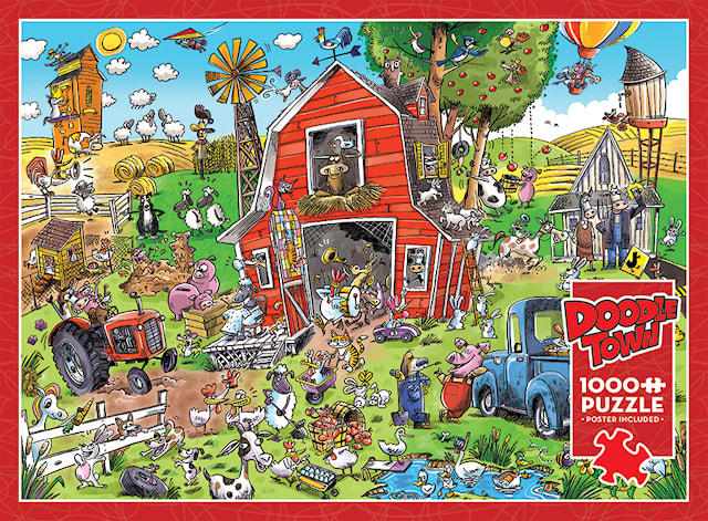 Produktbild 1 för Pussel DoodleTown: Farmyard Folly 1000 bitar, Cobble Hill