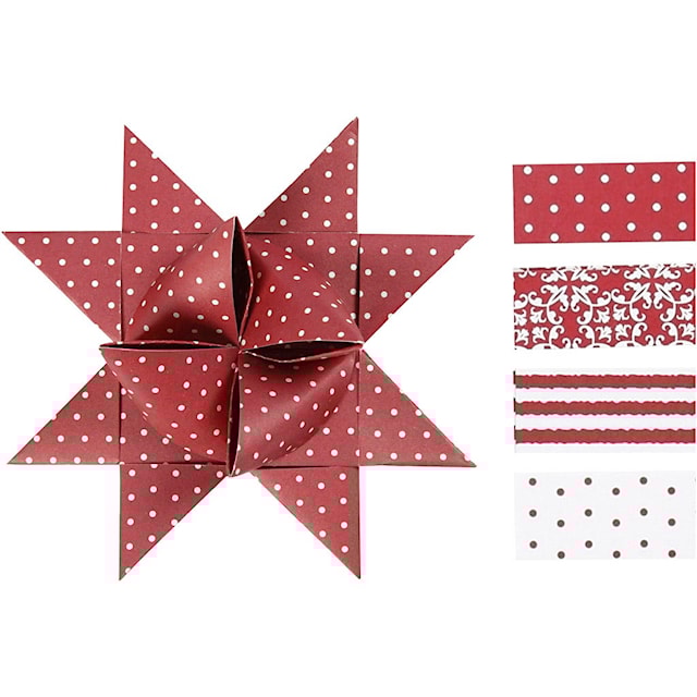 Tuotekuva 13 - Paperitähtisuikaleet, Pit. 44+78 cm, halk. 6,5+11,5 cm, Lev: 15+25 mm, punainen, valkoinen, 60 suikaleet/ 1 pkt