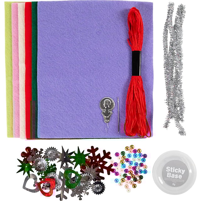 Produktbilde 3 for Mini DIY Kit Dekorasjon, Julepynt av filt, ass. farger, 1 pk.