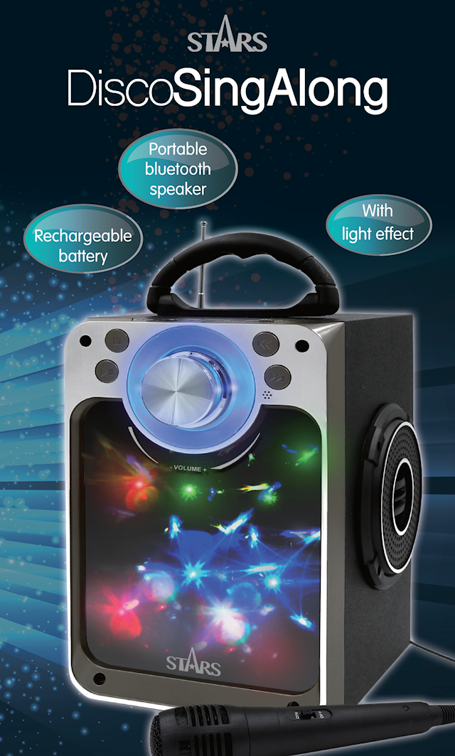Produktbild 2 för Karaoke Machine with Bluetooth Disco LED light Black Stars