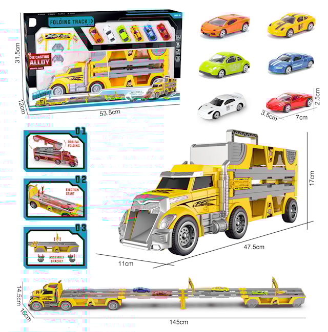 Lastebil Die-Cast 50 cm med 6 Biler Suntoy