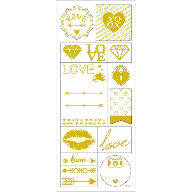 Produktbilde 4 for Stickers, love, ark 10x24 cm, ca. 14 stk., gull, 1 ark