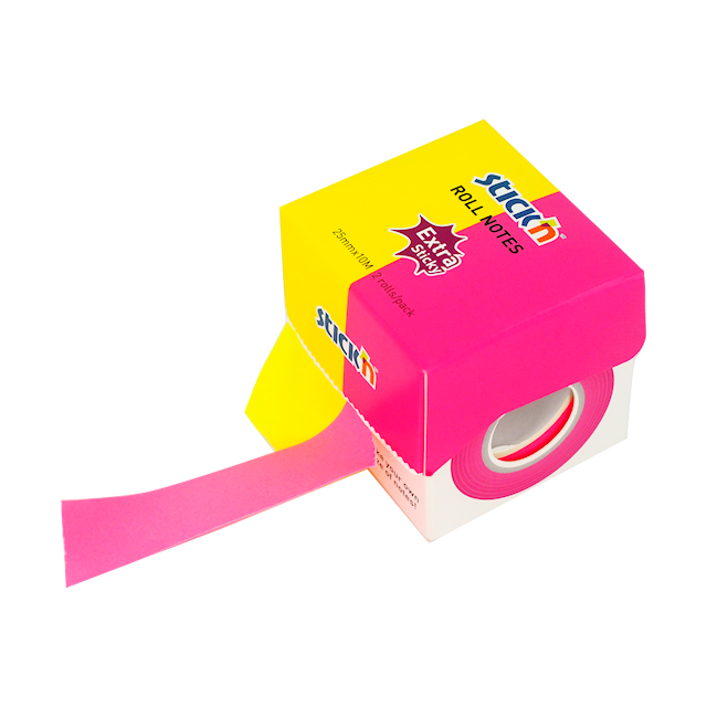 Tuotekuva 3 - Muistirulla Extra Sticky FSC 2 x 25 mm x 10 m Neon keltainen/roosa