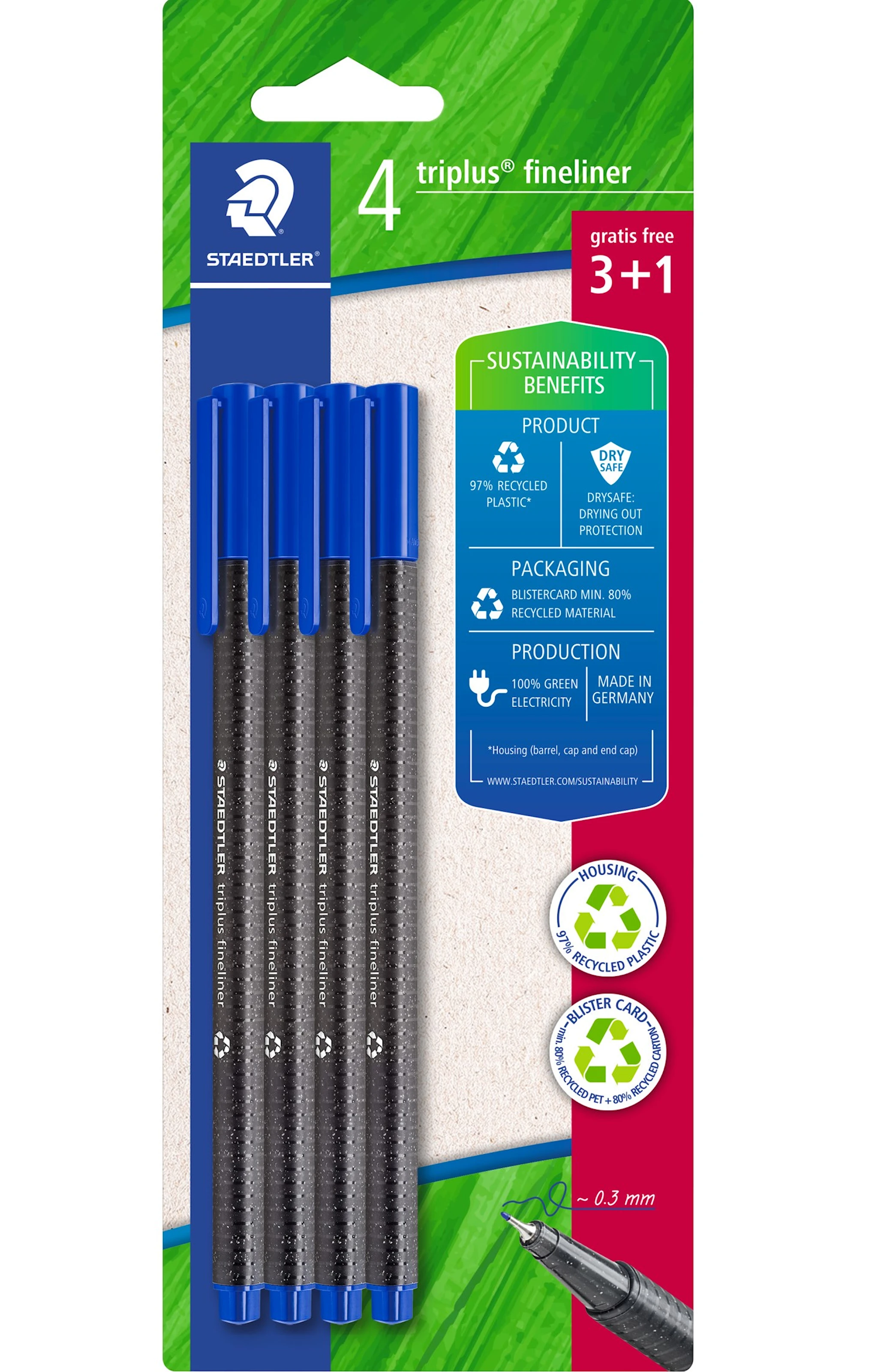 Produktbilde for Triplus Fineliner Blå 4-pack Staedtler